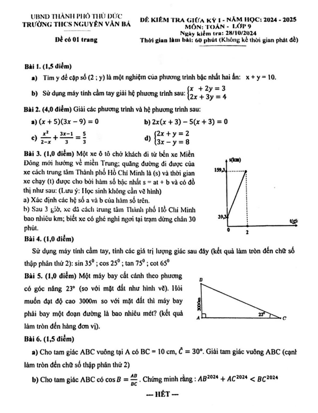 đề giữa kỳ 1 toán 9 năm 2024 – 2025 trường thcs nguyễn văn bá – tp hcm