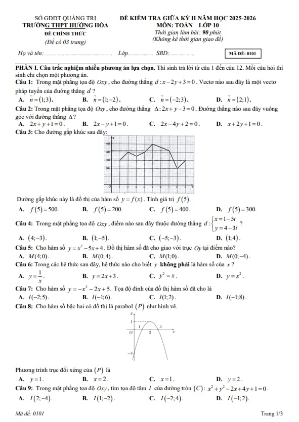 đề giữa kỳ 2 toán 10 năm 2025 – 2026 trường thpt hướng hóa – quảng trị