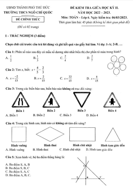 đề giữa kỳ 2 toán 6 năm 2022 – 2023 trường thcs ngô chí quốc – tp hcm