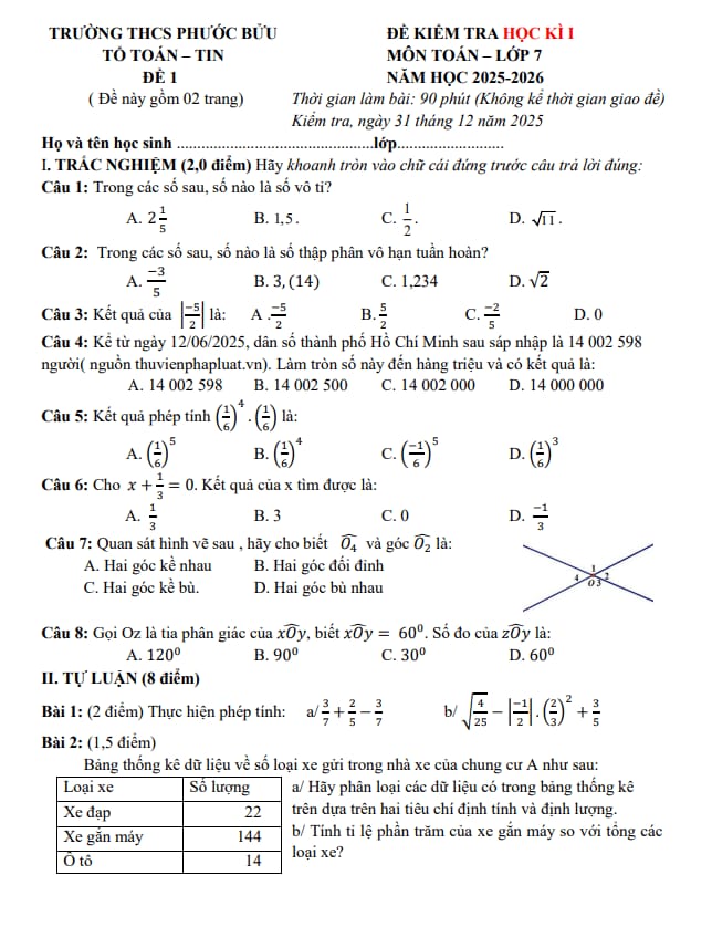 đề học kì 1 toán 7 năm 2025 – 2026 trường thcs phước bửu – tp hcm