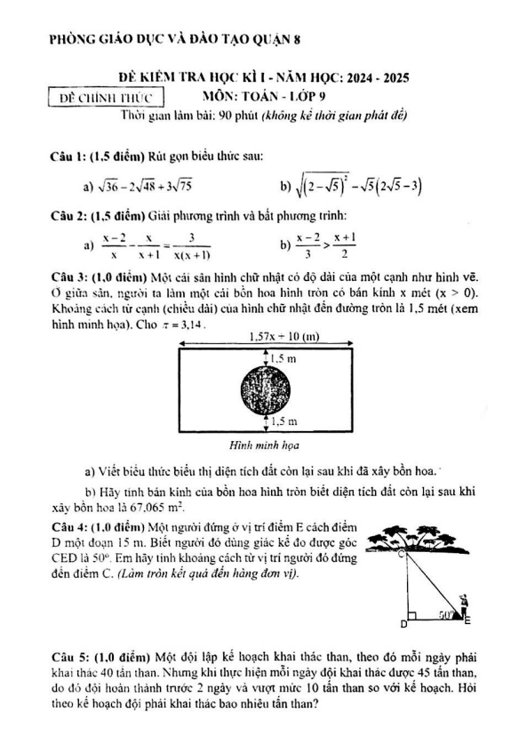 đề học kì 1 toán 9 năm 2024 – 2025 phòng gd&đt quận 8 – tp hcm