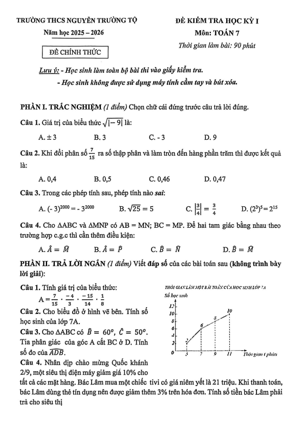 đề học kỳ 1 toán 7 năm 2025 – 2026 trường thcs nguyễn trường tộ – hà nội