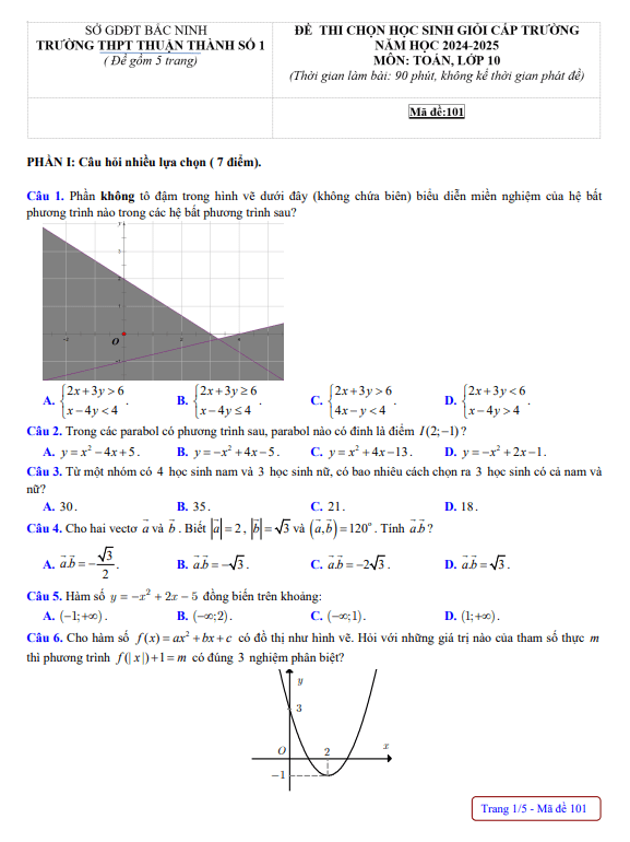 đề học sinh giỏi toán 10 năm 2024 – 2025 trường thpt thuận thành 1 – bắc ninh