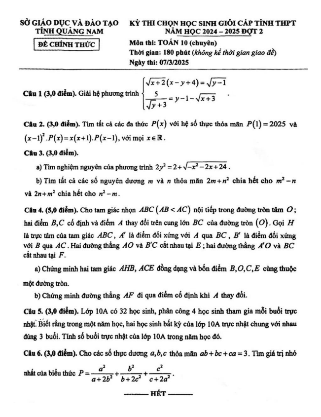 đề hsg tỉnh toán 10 (chuyên) năm 2024 – 2025 đợt 2 sở gd&đt quảng nam