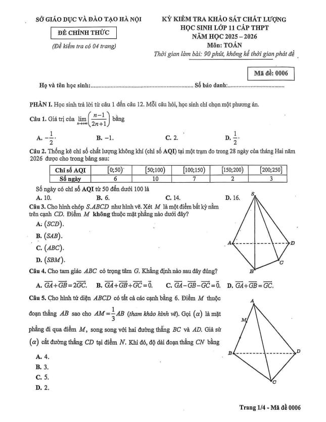 đề khảo sát chất lượng toán 11 năm 2025 – 2026 sở gd&đt hà nội