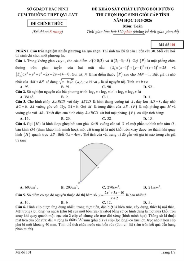 đề khảo sát hsg toán 12 năm 2025 – 2026 cụm trường thpt qv1-lvt – bắc ninh
