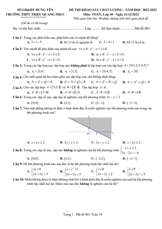 đề khảo sát lần 2 toán 10 năm 2022 – 2023 trường thpt triệu quang phục – hưng yên