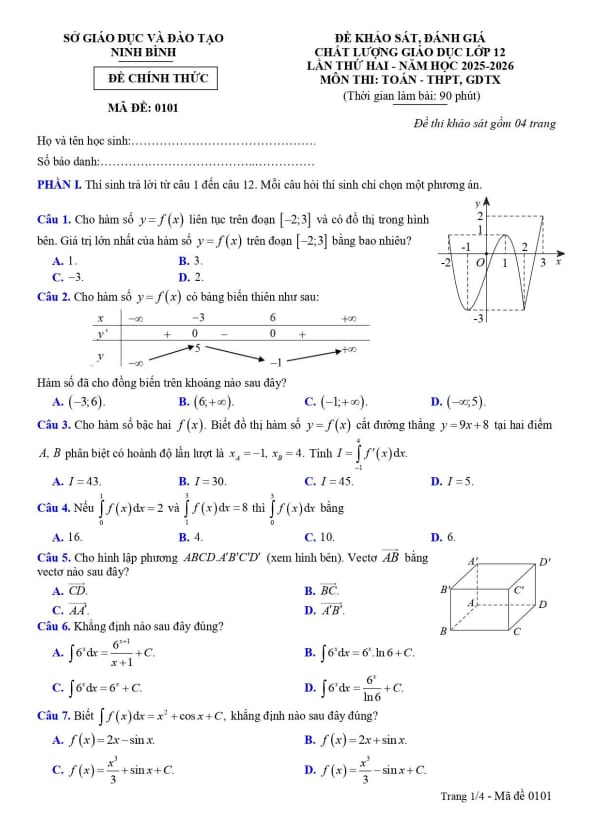 đề khảo sát toán 12 lần 2 năm 2025 – 2026 sở gd&đt ninh bình