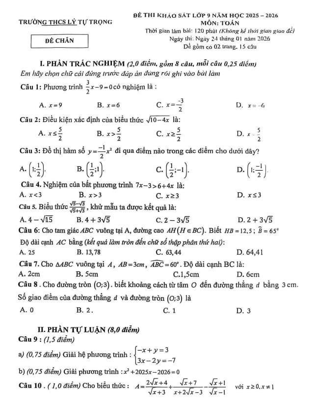 đề khảo sát toán 9 năm 2025 – 2026 trường thcs lý tự trọng – thanh hóa