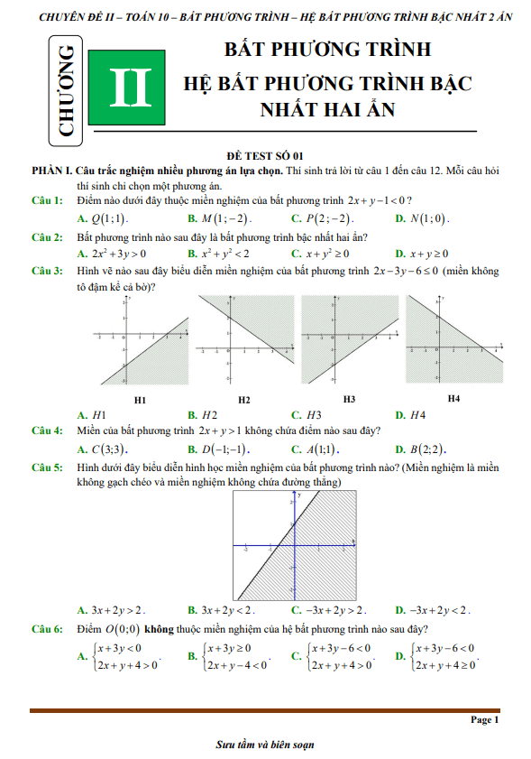 đề kiểm tra theo bài học chủ đề bpt và hệ bpt bậc nhất hai ẩn