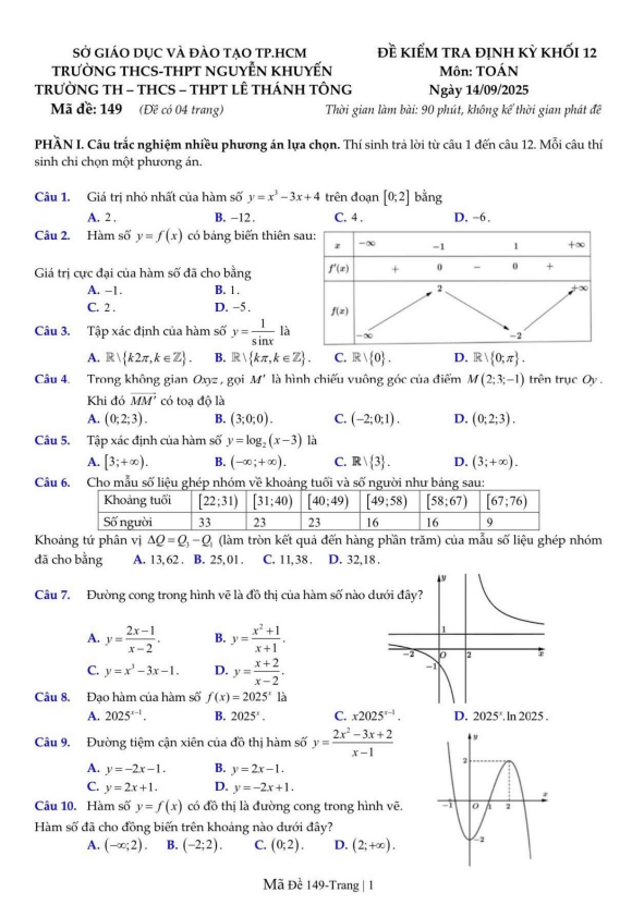 đề kiểm tra toán 12 tháng 9 năm 2025 trường nguyễn khuyến & lê thánh tông – tp hcm (2)