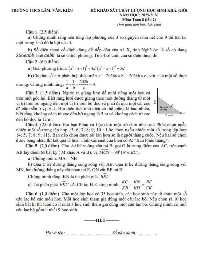 đề kscl học sinh giỏi toán 8 lần 2 năm 2025 – 2026 cụm thcs lâm-văn-kiều – nghệ an