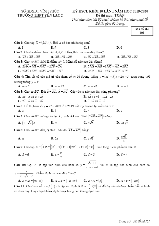 đề kscl toán 10 lần 1 năm 2019 – 2020 trường thpt yên lạc 2 – vĩnh phúc