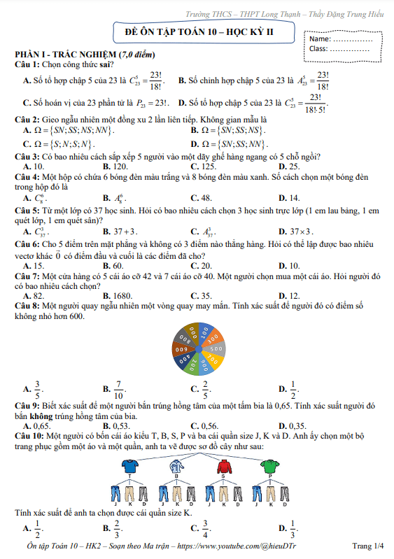 đề ôn tập học kỳ 2 toán 10 năm 2022 – 2023 trường long thạnh – kiên giang