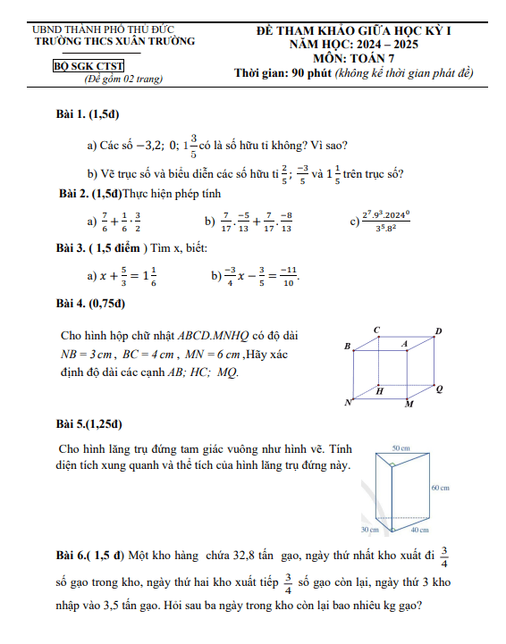 đề tham khảo giữa kỳ 1 toán 7 năm 2024 – 2025 phòng gd&đt thủ đức – tp hcm