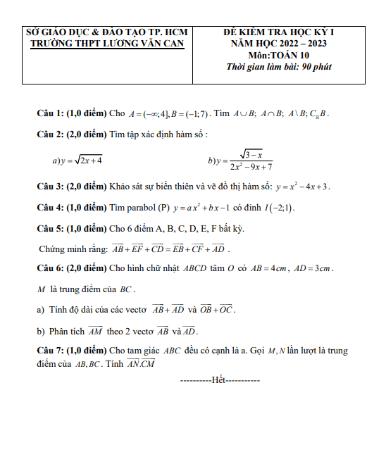 đề thi cuối hk1 toán 10 năm 2022 – 2023 trường thpt lương văn can – tp hcm