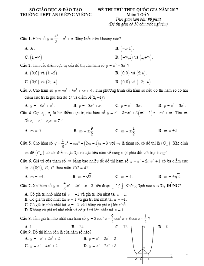 đề thi đề xuất thi thử thpt quốc gia 2017 môn toán trường thpt an dương vương – tp. hcm