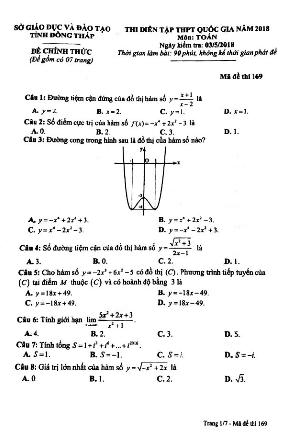 đề thi diễn tập thpt quốc gia 2018 môn toán sở gd và đt đồng tháp