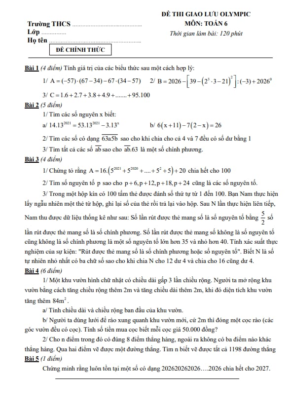 đề thi giao lưu olympic toán 6 năm 2025 – 2026 cụm trường thcs – hà nội