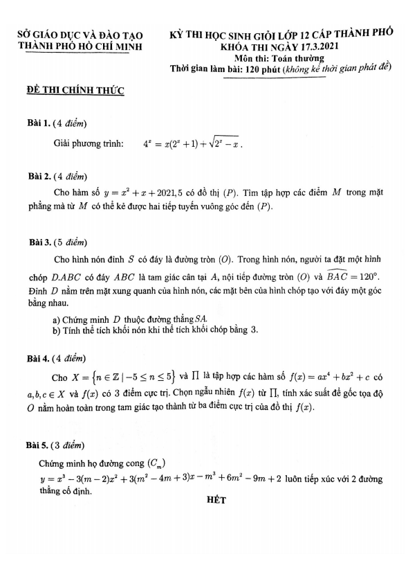 đề thi học sinh giỏi toán 12 năm 2020 – 2021 sở gd&đt thành phố hồ chí minh