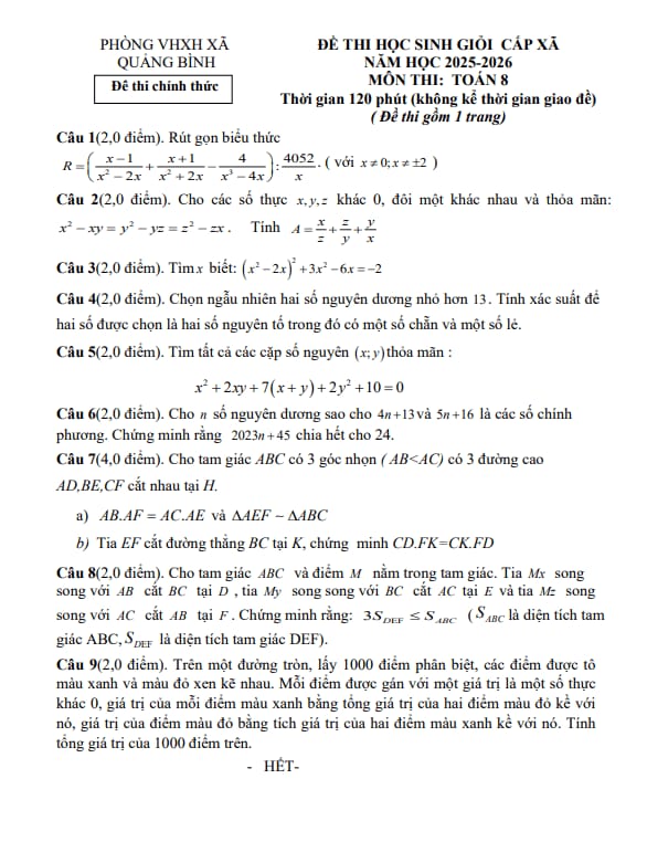 đề thi học sinh giỏi toán 8 năm 2025 – 2026 xã quảng bình – thanh hóa