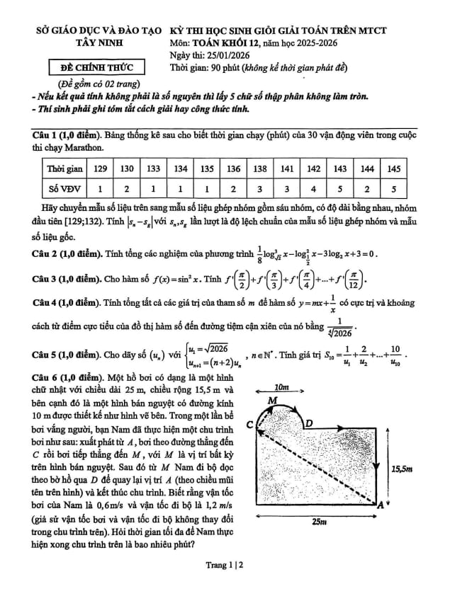 đề thi hsg giải toán trên mtct toán 12 năm 2025 – 2026 sở gd&đt tây ninh