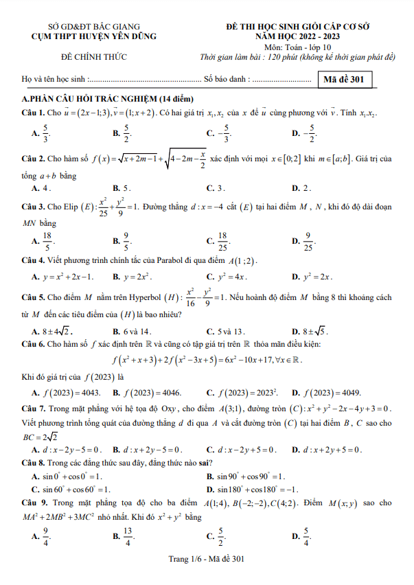đề thi hsg toán 10 năm 2022 – 2023 cụm thpt huyện yên dũng – bắc giang