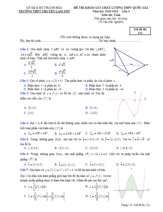 đề thi kscl toán thptqg 2019 lần 3 trường chuyên lam sơn – thanh hóa