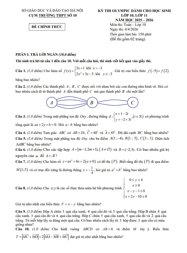 đề thi olympic toán 10 năm 2025 – 2026 cụm trường thpt số 10 – hà nội