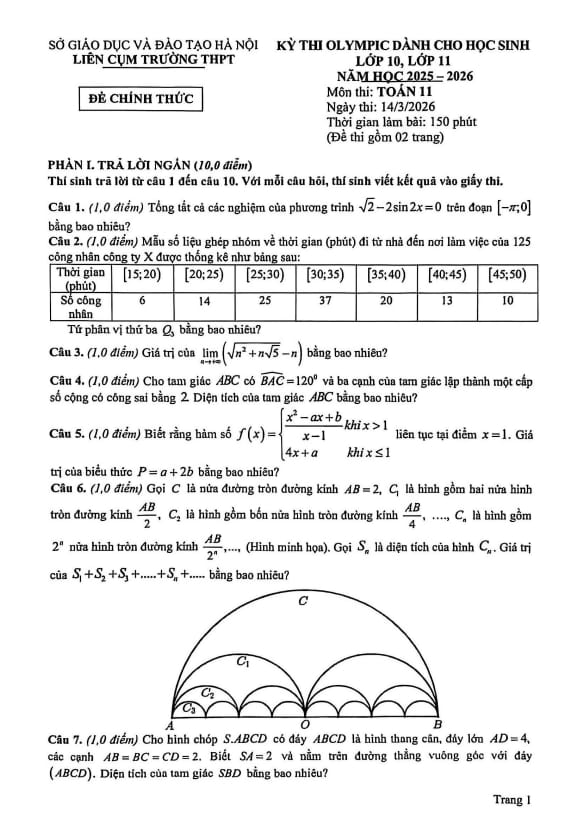 đề thi olympic toán 11 năm 2025 – 2026 liên cụm trường thpt – hà nội