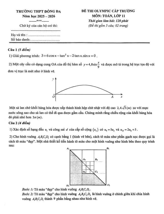 đề thi olympic toán 11 năm 2025 – 2026 trường thpt đống đa – hà nội