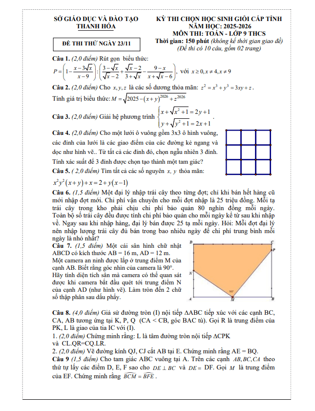 đề thi thử chọn hsg tỉnh toán 9 năm 2025 – 2026 sở gd&đt thanh hóa