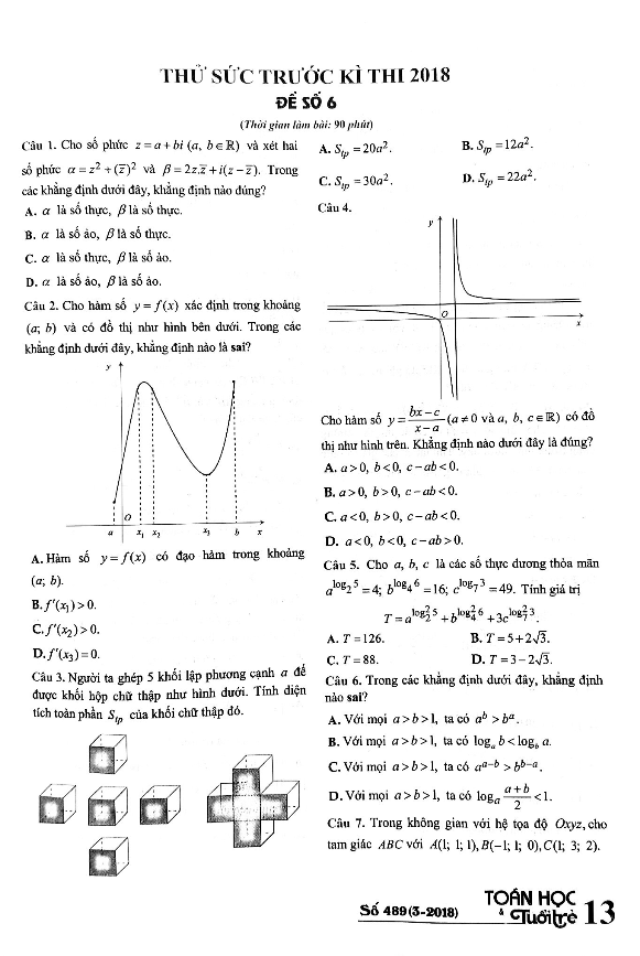 đề thi thử môn toán 2018 thpt quốc gia – tạp chí toán học tuổi trẻ lần 6