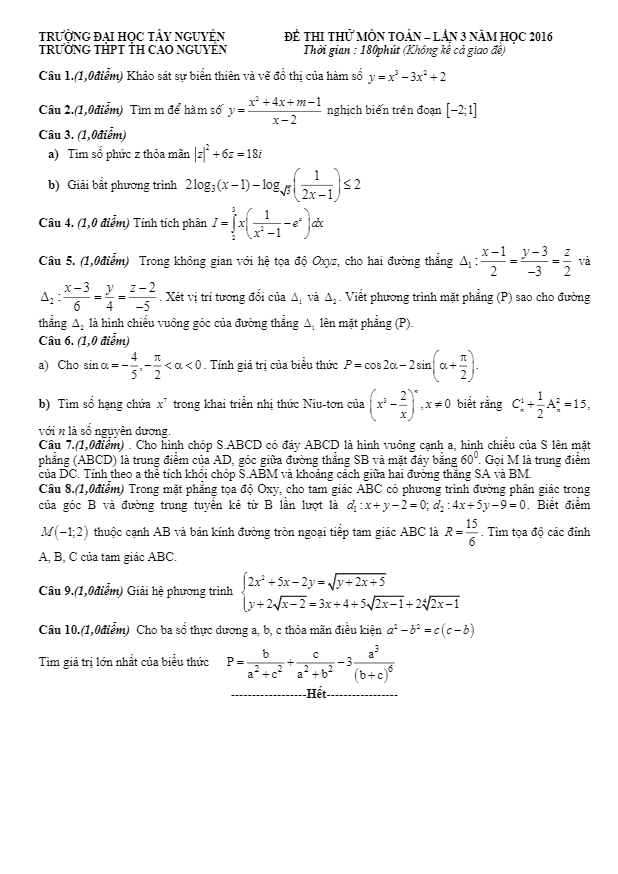 đề thi thử quốc gia 2016 môn toán trường th cao nguyên – tây nguyên lần 3