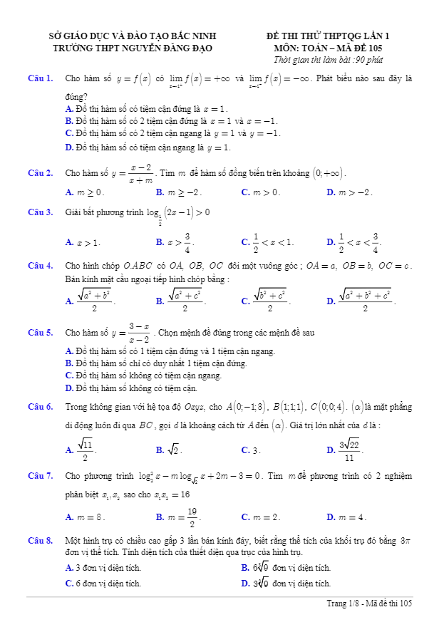 đề thi thử quốc gia 2017 môn toán trường nguyễn đăng đạo – bắc ninh lần 1