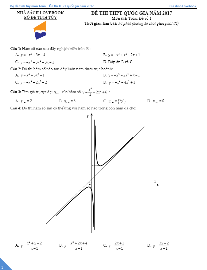 đề thi thử thpt quốc gia 2017 môn toán lần 1 – lovebook