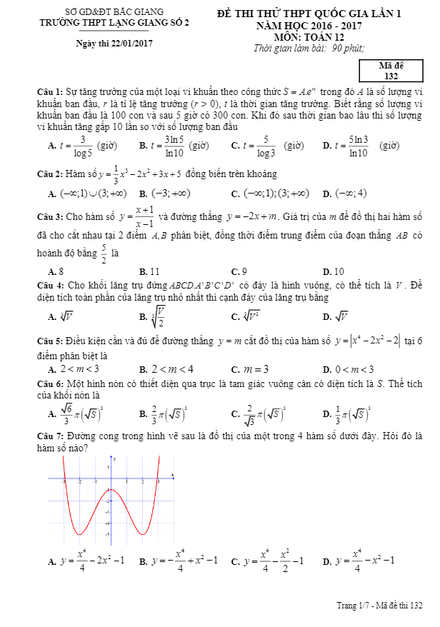 đề thi thử thpt quốc gia 2017 môn toán trường lạng giang 2 – bắc giang lần 1