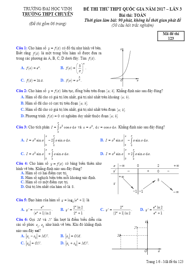 đề thi thử thpt quốc gia 2017 môn toán trường thpt chuyên đại học vinh lần 3