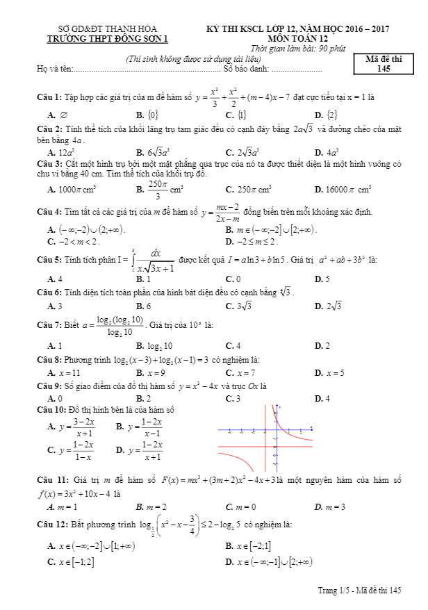 đề thi thử thpt quốc gia 2017 môn toán trường thpt đông sơn 1 – thanh hóa