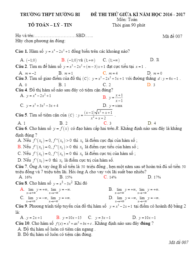 đề thi thử thpt quốc gia 2017 môn toán trường thpt mường bi – hòa bình