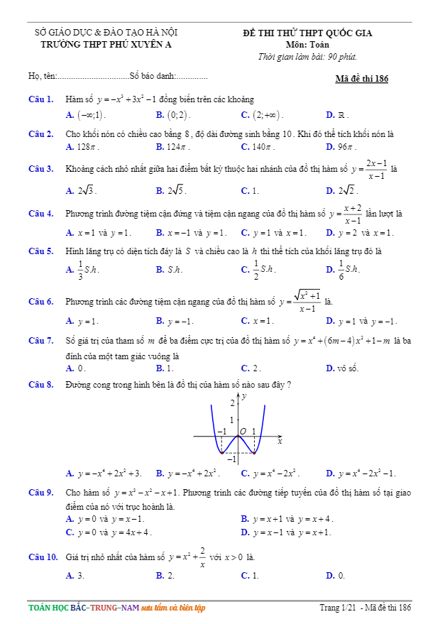 đề thi thử thpt quốc gia 2017 môn toán trường thpt phú xuyên a – hà nội