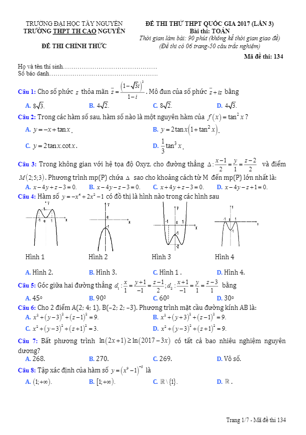 đề thi thử thpt quốc gia 2017 môn toán trường thpt th cao nguyên – đăk lăk lần 3