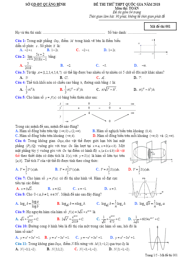 đề thi thử thpt quốc gia 2018 môn toán sở gd và đt quảng bình