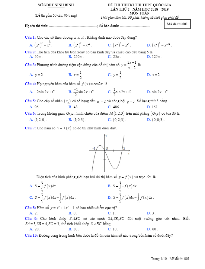 đề thi thử thpt quốc gia 2019 môn toán sở gd&đt ninh bình lần 2