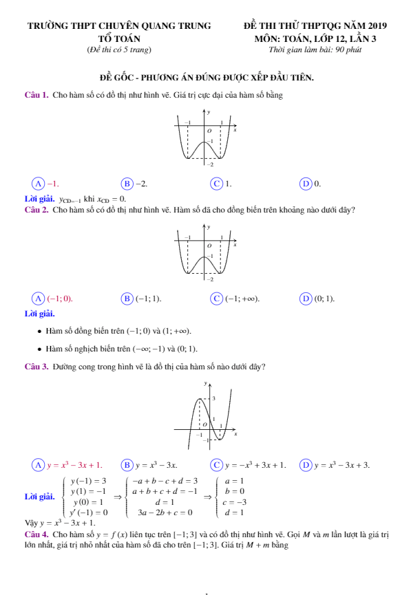 đề thi thử thptqg 2019 môn toán trường chuyên quang trung – bình phước lần 3