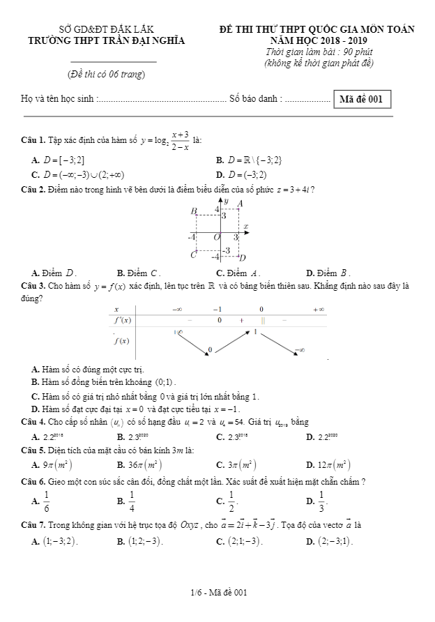 đề thi thử toán thpt qg 2019 trường thpt trần đại nghĩa – đăk lăk