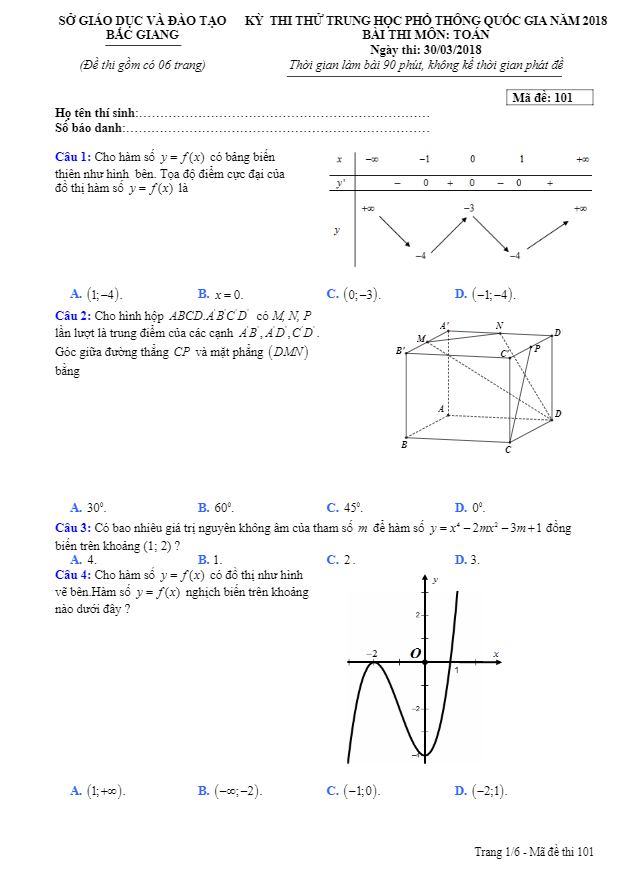đề thi thử toán thpt quốc gia 2018 sở gd và đt bắc giang