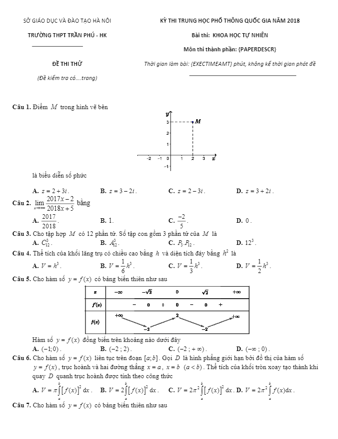 đề thi thử toán thpt quốc gia 2018 trường thpt trần phú – hà nội