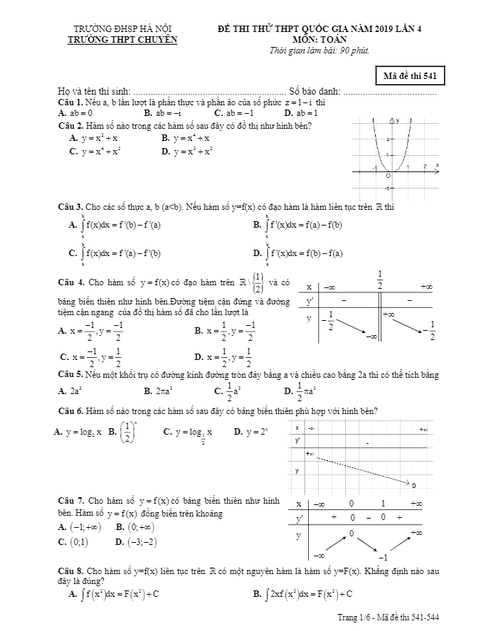 đề thi thử toán thpt quốc gia 2019 trường thpt chuyên đhsp hà nội lần 4
