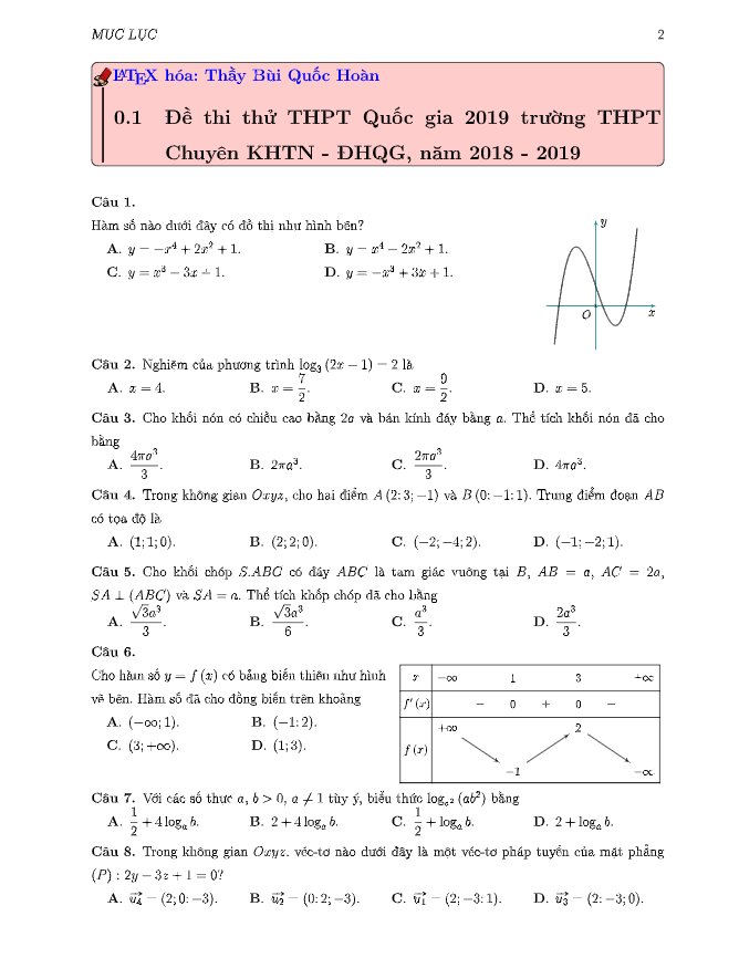 đề thi thử toán thpt quốc gia 2019 trường thpt chuyên khtn – hà nội